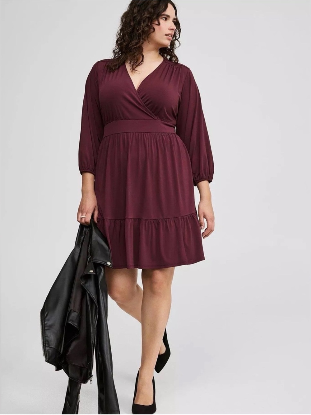 Torrid 1X mini studio knit surplice tiered dress